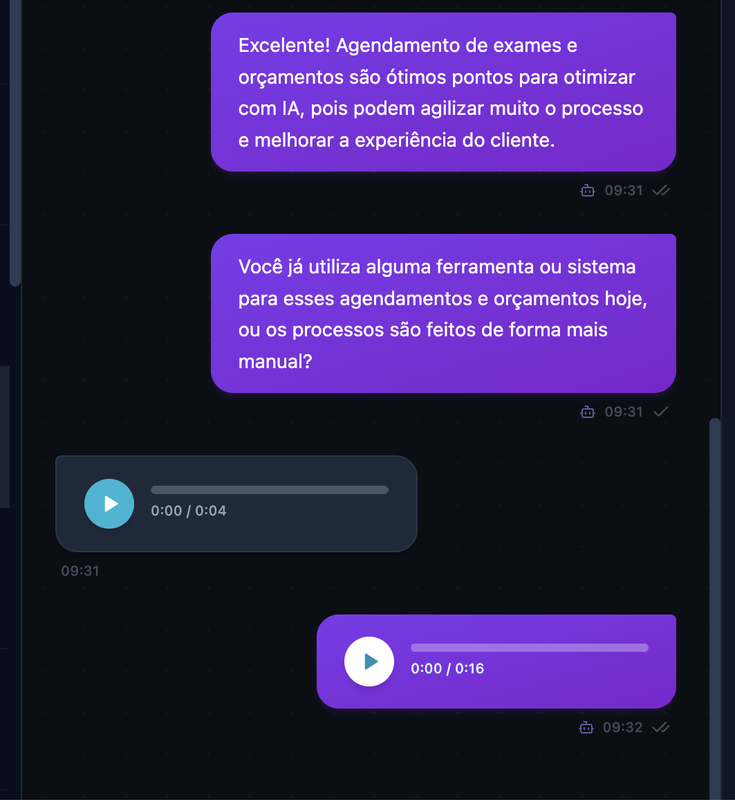 Tela da plataforma MAIA - Respostas por texto e áudio