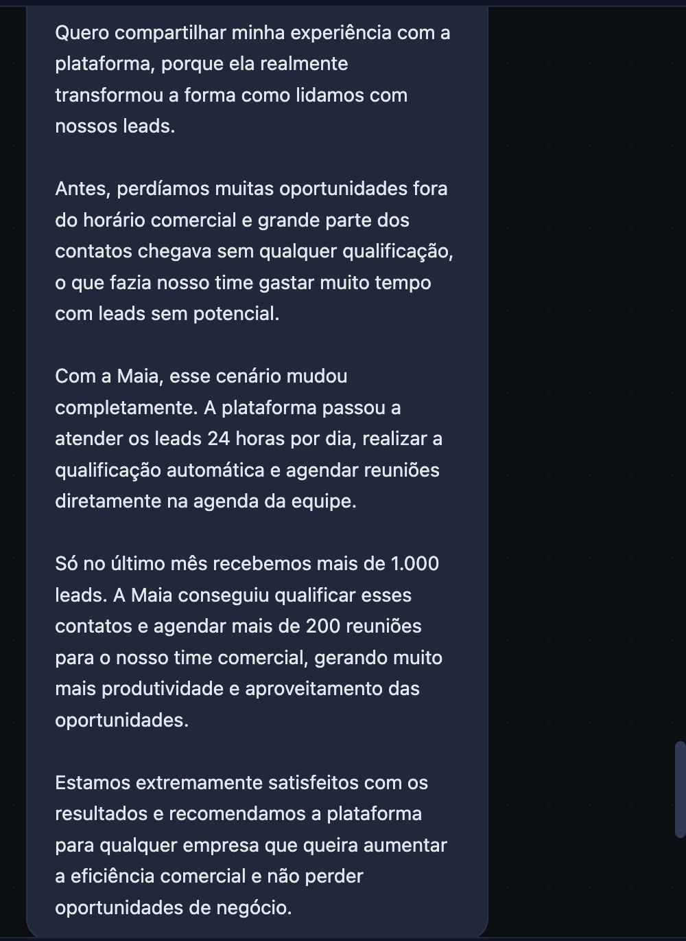 Depoimento de cliente 1